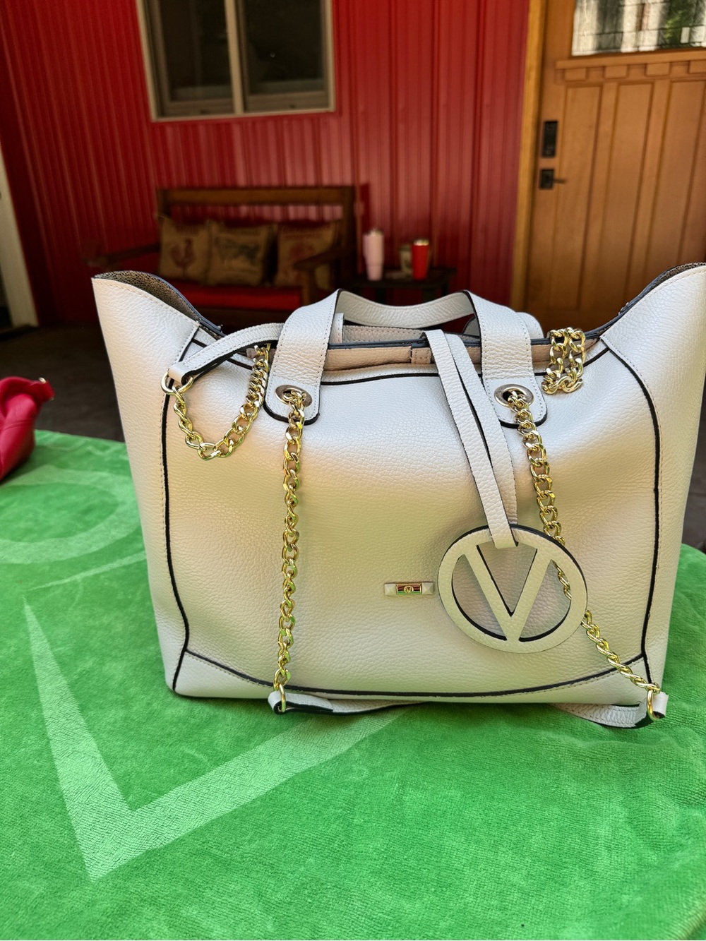Valentino Gray Tote with Gold Chain Detail